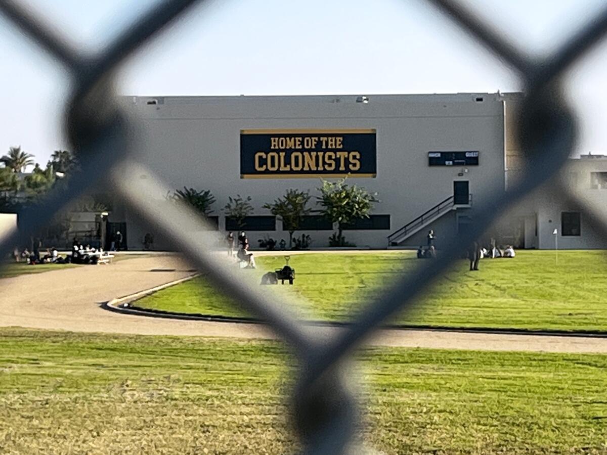 Anaheim High School's gymnasium proclaims itself the home of the Colonists.