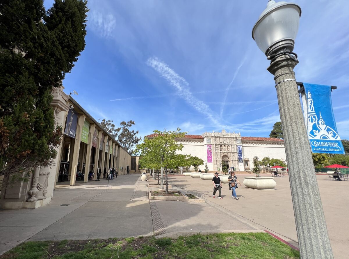 The San Diego Museum of Art, center right, and its west wing, at left.