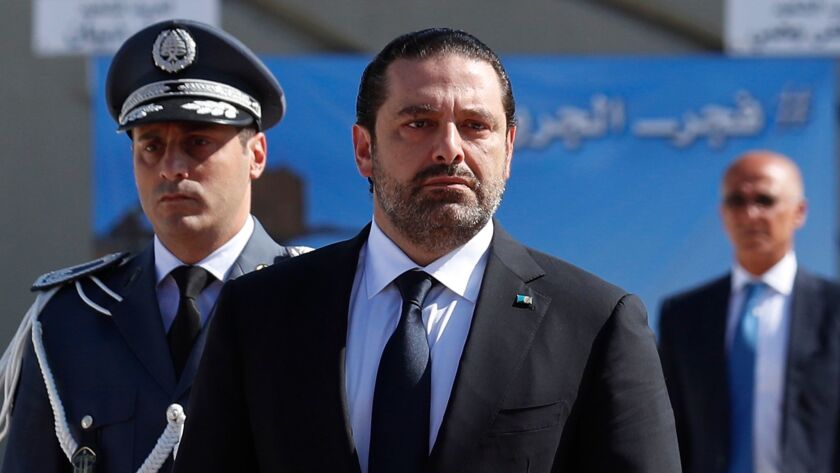 Lebanese Prime Minister Saad Hariri, seen here Sept. 8, 2017, announced he is resigning and slammed Iran and the Lebanese Hezbollah group for meddling in Arab affairs.