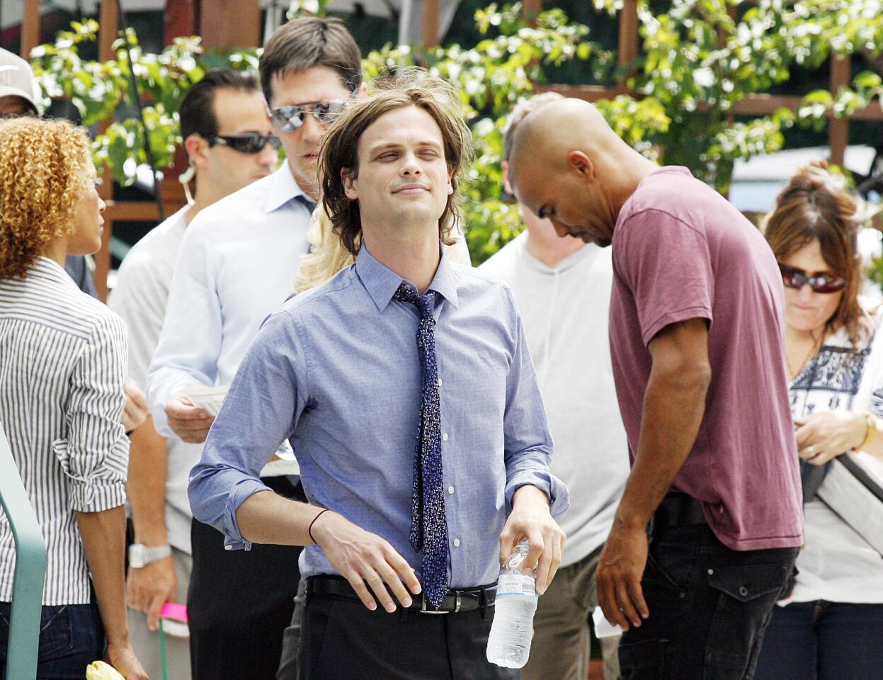 Matthew Gray Gubler, who plays Spencer Reid on the crime drama Criminal Minds moments before acting a scene in front of the Glendale Police Department.