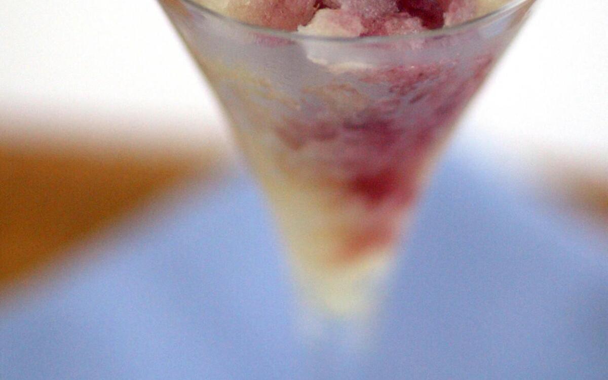Honeydew ice with blackberries and white Port