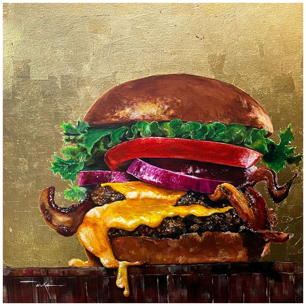 A painting of a cheeseburger