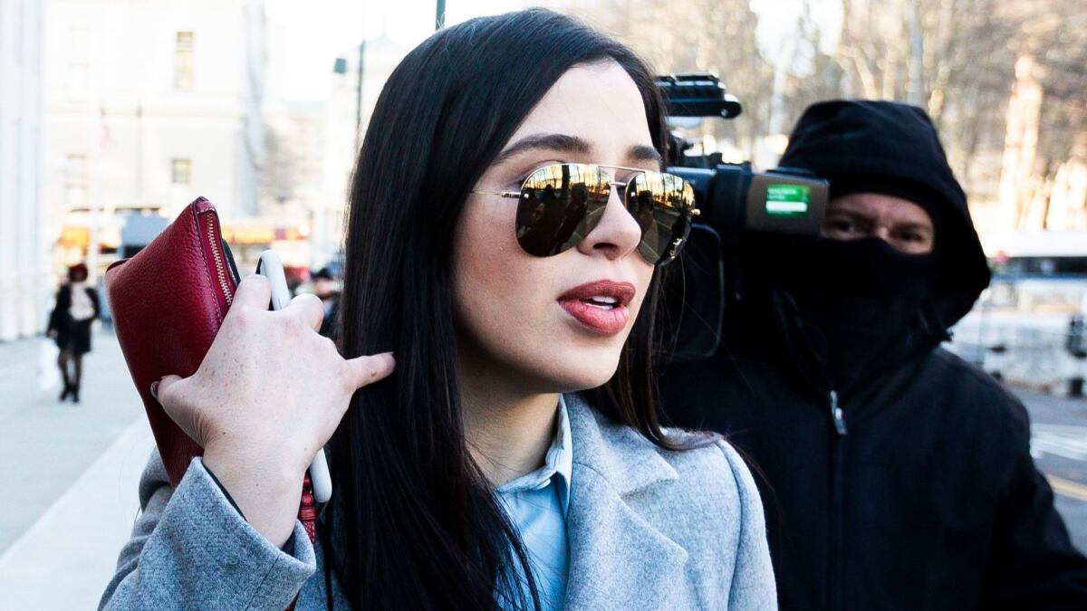 Emma Coronel arrives at court in Brooklyn on Jan. 30 for her husband's trial.