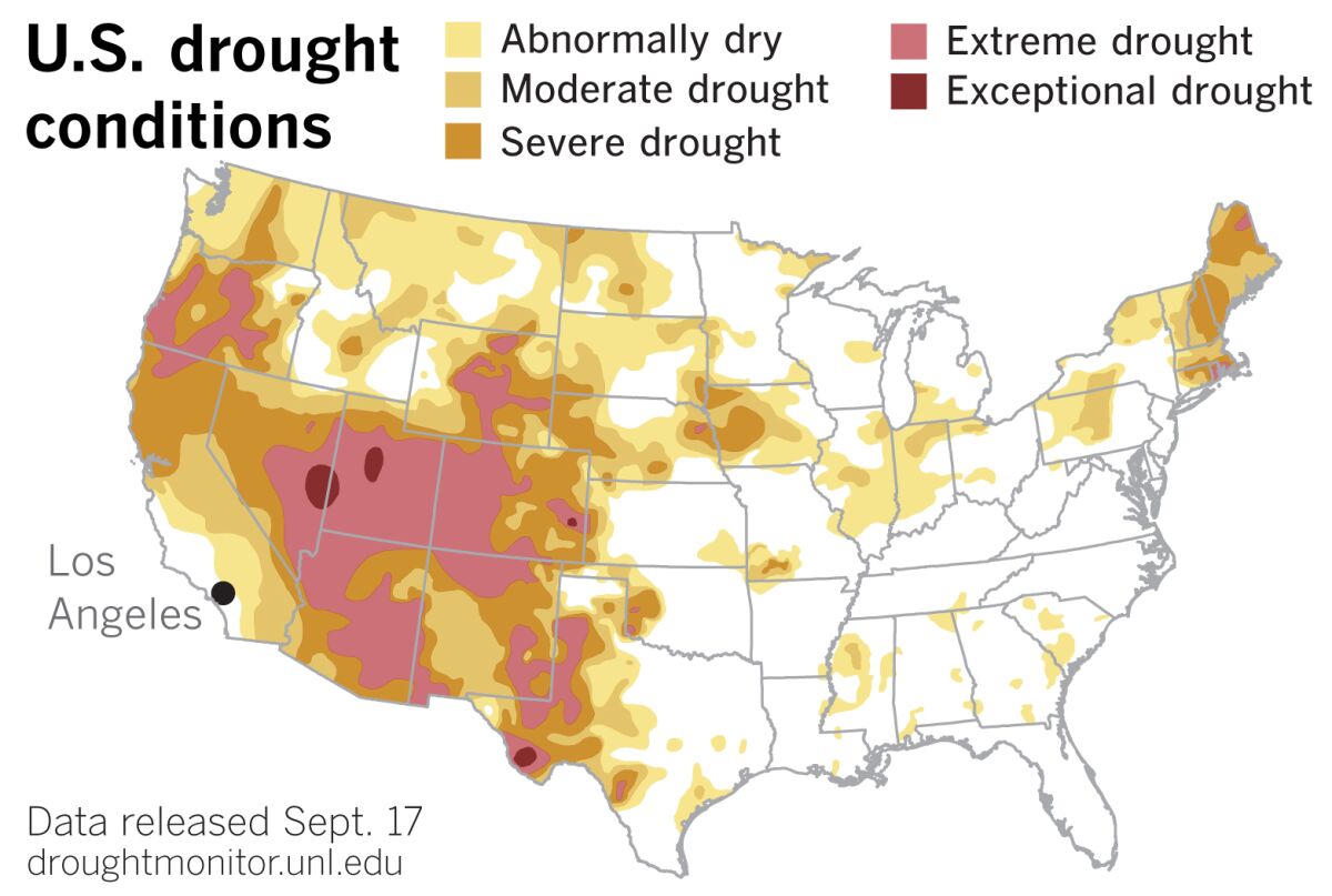 Map showing the extent of the drought in the West.