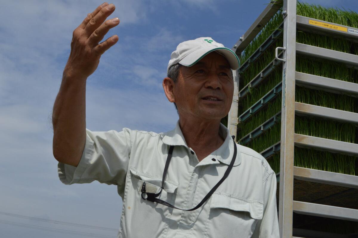 Takao Terada, a rice farmer in Kakegawa, Japan, says he fears the Trans-Pacific Partnership trade deal will drive down prices for his crops.