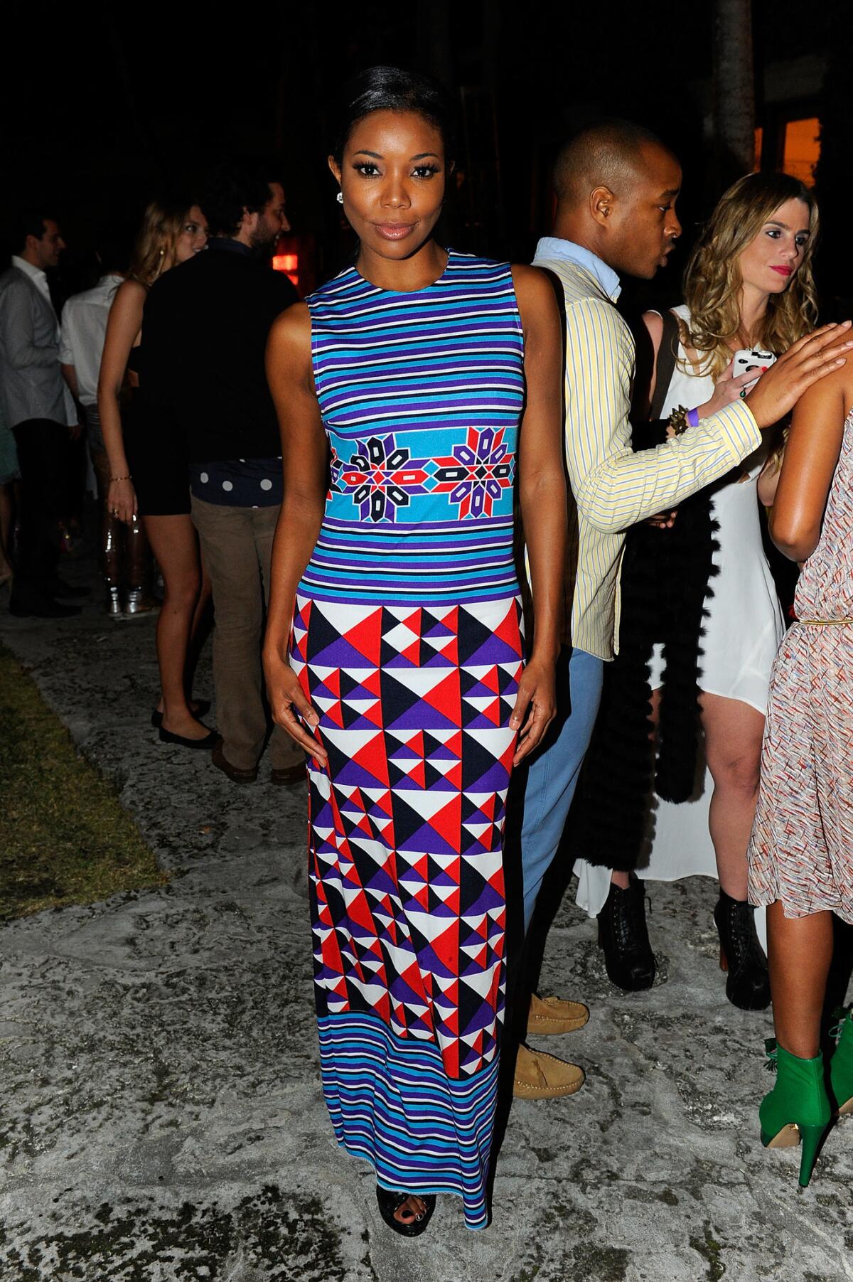 Styled by Jason Bolden, Gabrielle Union in a Lanvin dress attends Evenings in Vogue with Angela Missoni and Vittorio Missoni at Casa de Suenos in Miami Beach on Dec. 3, 2011.