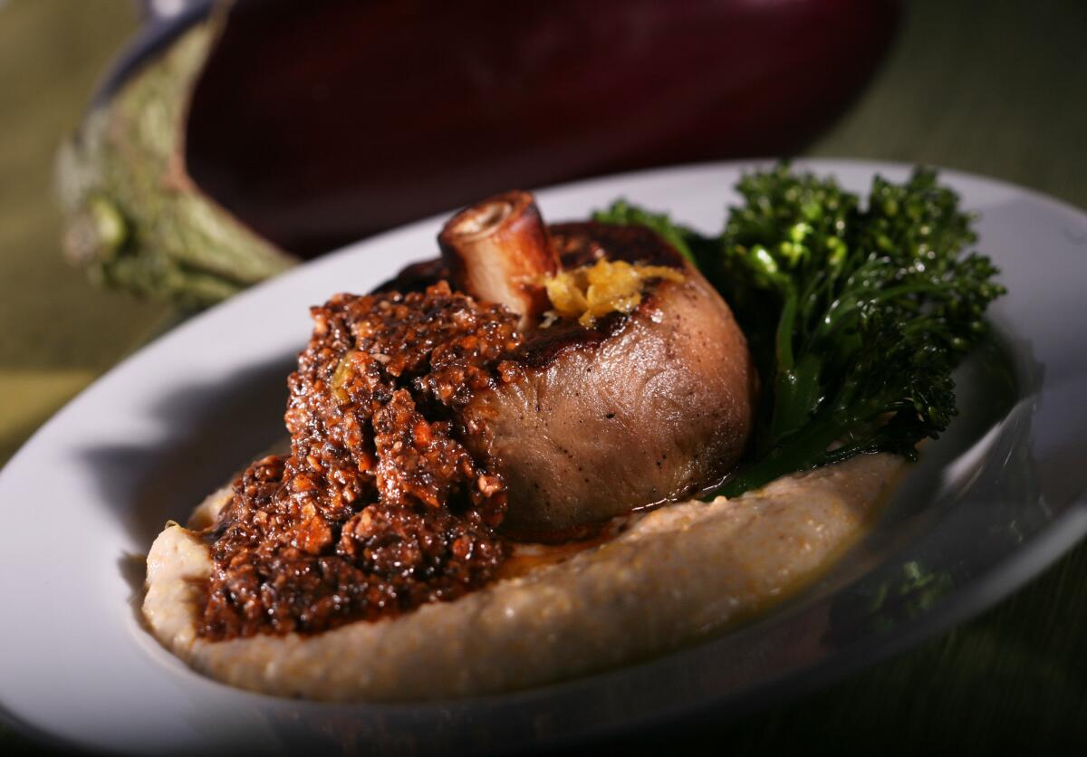 Eggplant osso buco, adapted from a dish at the Four Seasons Biltmore in Santa Barbara. Recipe: Eggplant osso buco