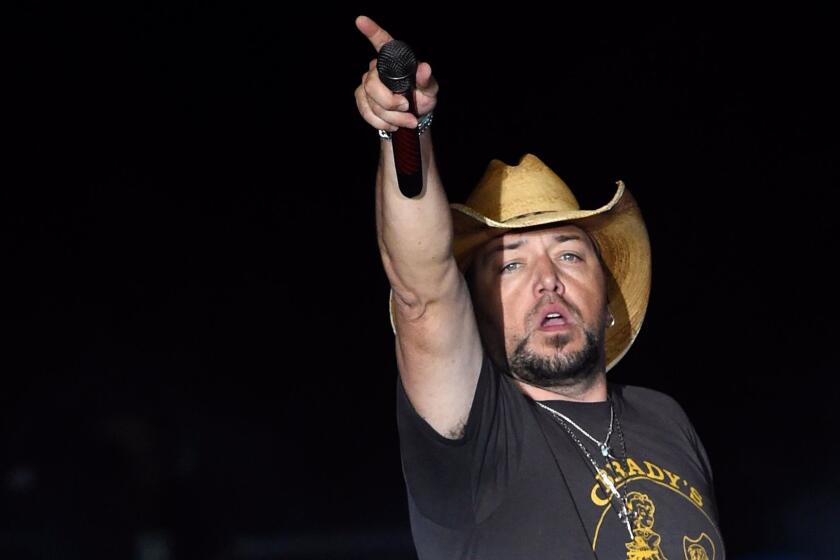 LAS VEGAS, NV - OCTOBER 01: Recording artist Jason Aldean performs during the Route 91 Harvest country music festival, shortly before a gunman opened fire, at the Las Vegas Village on October 1, 2017 in Las Vegas, Nevada. (Photo by David Becker/Getty Images) ** OUTS - ELSENT, FPG, CM - OUTS * NM, PH, VA if sourced by CT, LA or MoD **