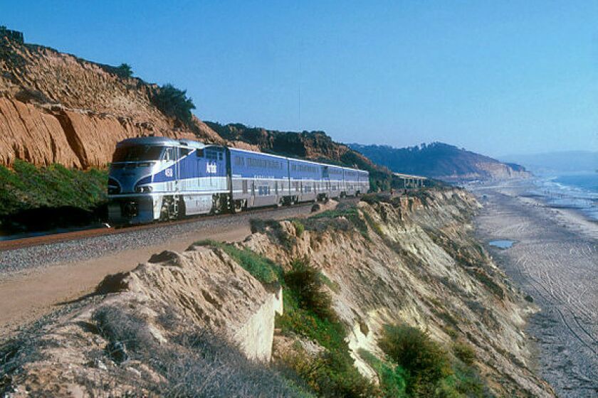 The Pacific Surfliner travels along the California coast.