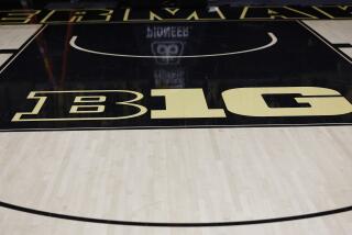 WEST LAFAYETTE, IN - MARCH 02: The B1G Logo on display during a mens college basketball game between the Michigan State Spartans and the Purdue Boilermakers on March 02, 2024 at Mackey Arena in West Lafayette, IN. (Photo by Jeffrey Brown/Icon Sportswire via Getty Images)