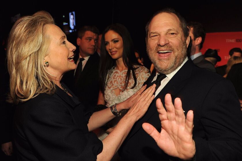 NEW YORK, NY - APRIL 24: Secretary of State Hillary Rodham Clinton and producer Harvey Weinstein attend the TIME 100 Gala, TIME'S 100 Most Influential People In The World, cocktail party at Jazz at Lincoln Center on April 24, 2012 in New York City. (Photo by Larry Busacca/Getty Images for TIME) ** OUTS - ELSENT, FPG, CM - OUTS * NM, PH, VA if sourced by CT, LA or MoD **