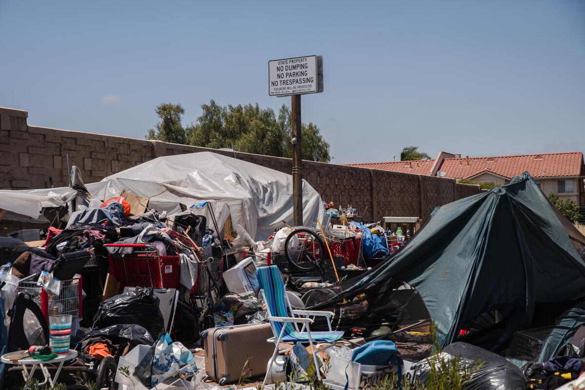 Belongings left after the clearing of an encampment in National City in 2021.