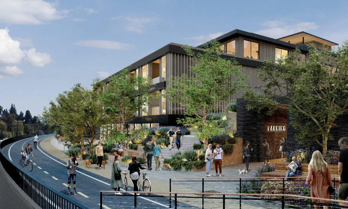 A rendering of the proposed residential building that would replace the Sportsmen's Lodge hotel.