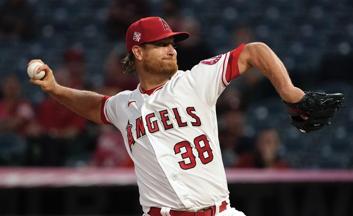 Angels starting pitcher Alex Cobb pitches against the Houston Astros.