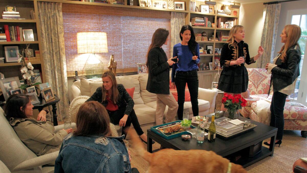 Susan Feldman, right, chief executive of One Kings Lane, hosts a gathering in April 2013 at her Hollywood home for female start-up founders and venture capitalists.