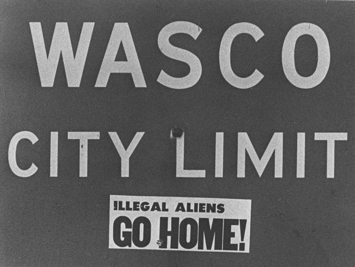 Wasco city limit sign that greets visitors in the Central Valley farming town.