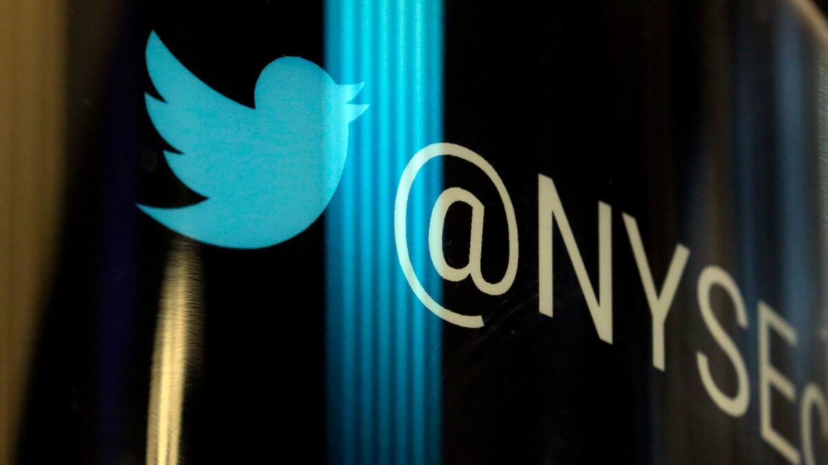 A Twitter logo at the New York Stock Exchange