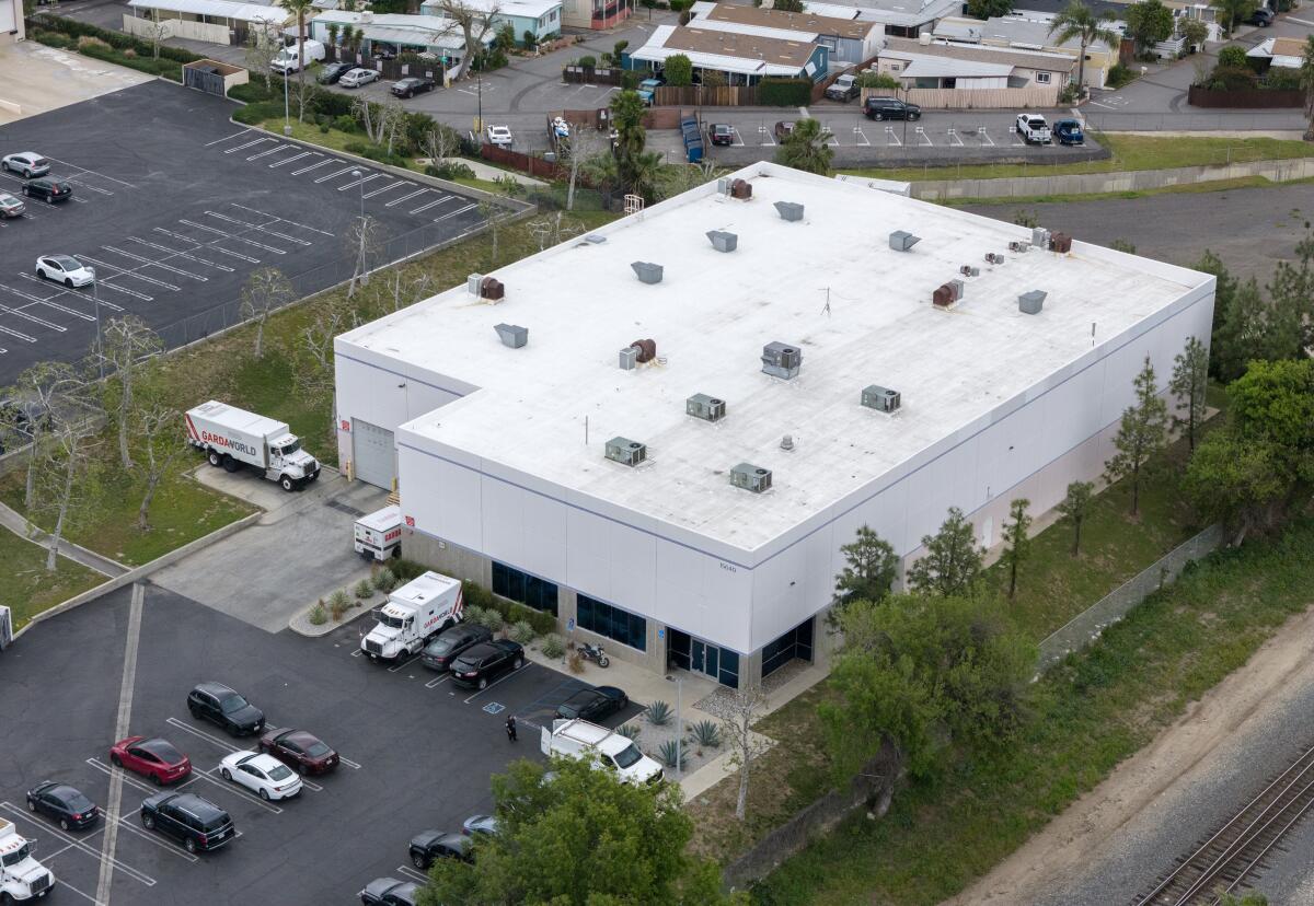 Aerial view of the GardaWorld building  in Sylmar.