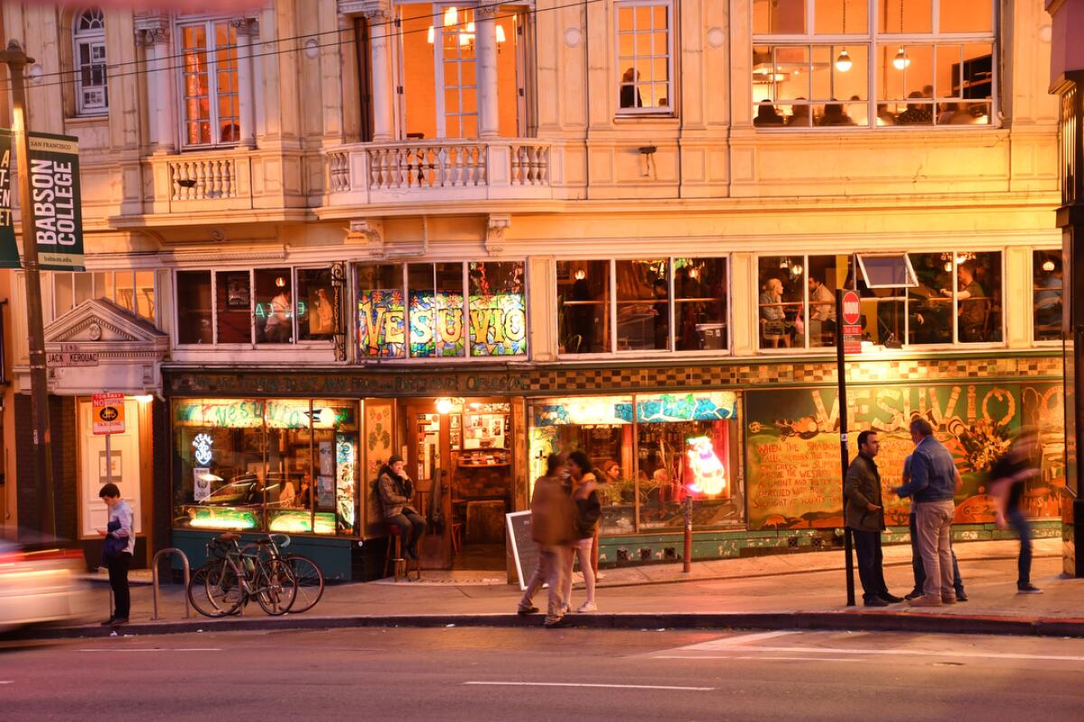 A street view of the Vesuvio Cafe.