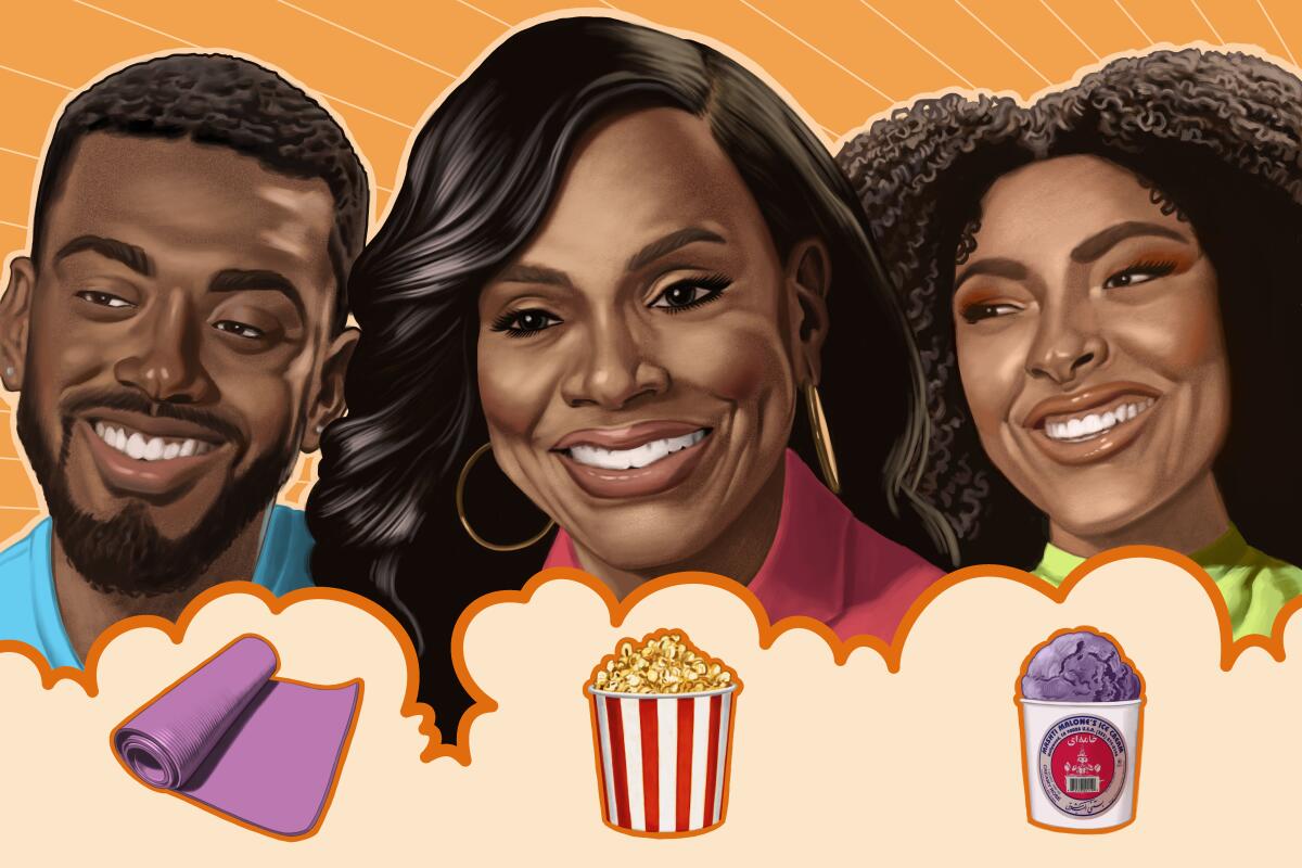 Sheryl Lee Ralph with her children Etienne and Ivy Coco Maurice, a yoga mat, a bucket of popcorn, and lavender ice cream