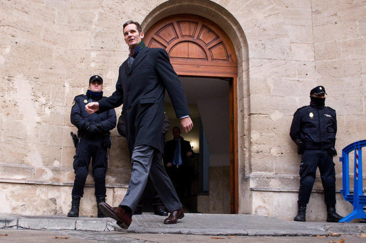 Inaki Urdangarin, the husband of Spain's Princess Cristina, leaves the courthouse of Palma de Mallorca after giving evidence at a corruption trial. Urdangarin and his former business partner are accused of embezzling millions of dollars from the charity they ran.