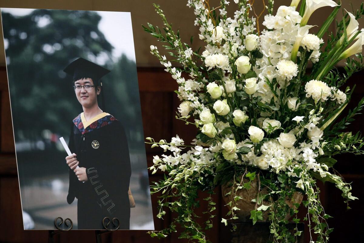 Xinran Ji in a photo displayed at the memorial service for the slain USC graduate student.