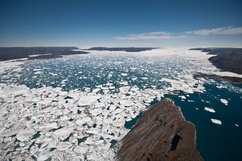 Melting ice from Greenland's Ilulissat icefjord contributes to the global rise in sea level.