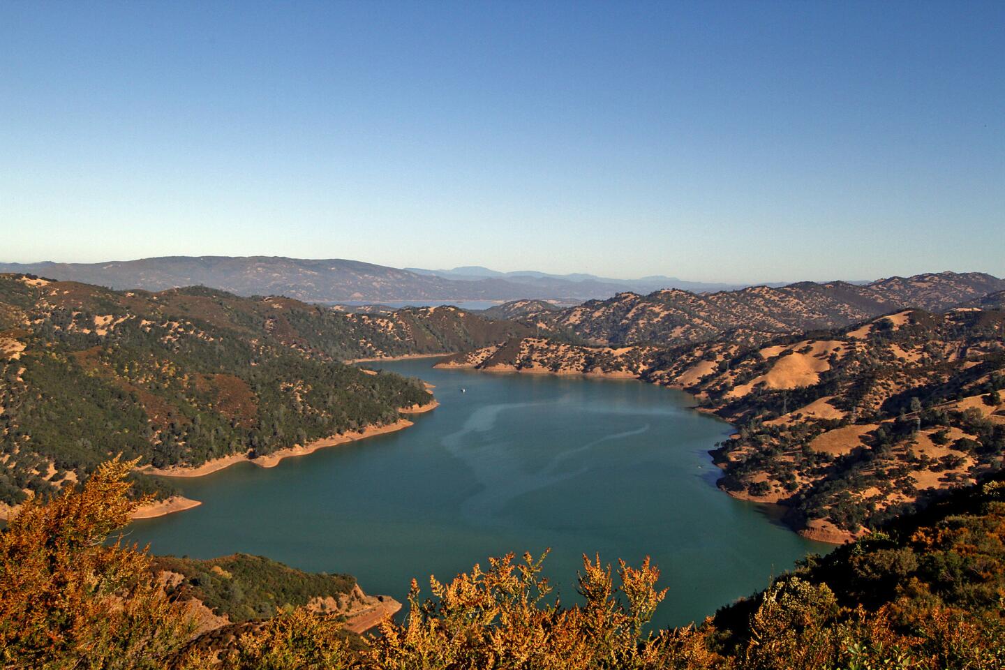 Lake Berryessa from atop the Cold Canyon-Blue Ridge Loop Trail in the Stebbins Cold Canyon Reserve. The lake is a popular spot for campers and boaters and is usually busy during the summer.