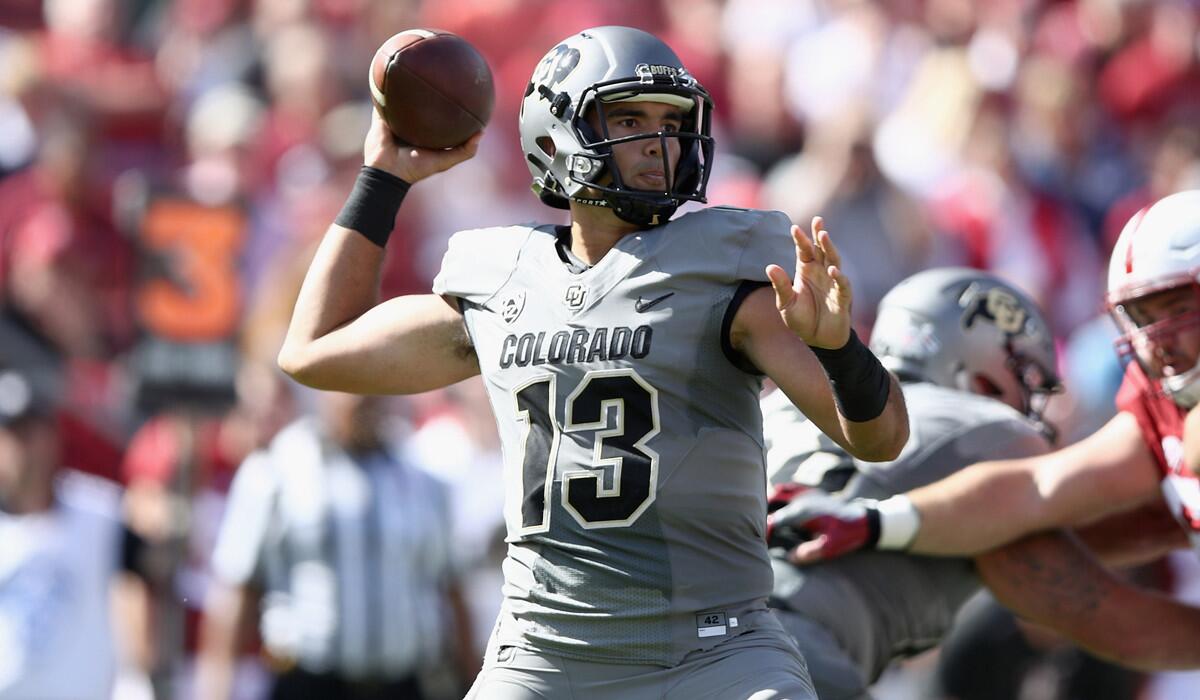 Colorado quarterback Sefo Liufau passes the ball against Stanford Cardinal during a game on Oct. 22.