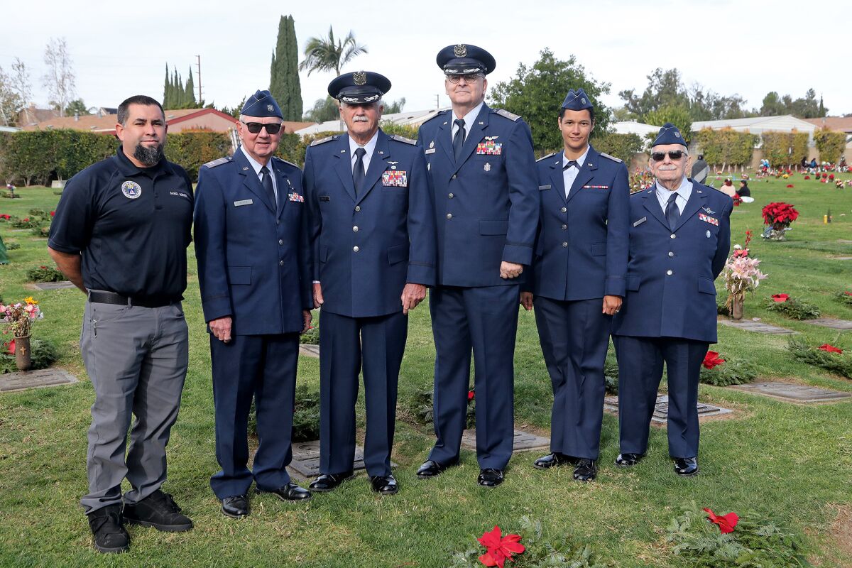 Members of the Civil Air Patrol, U.S. Air Force Auxiliary at Memory Gardens Cemetery in Brea. 