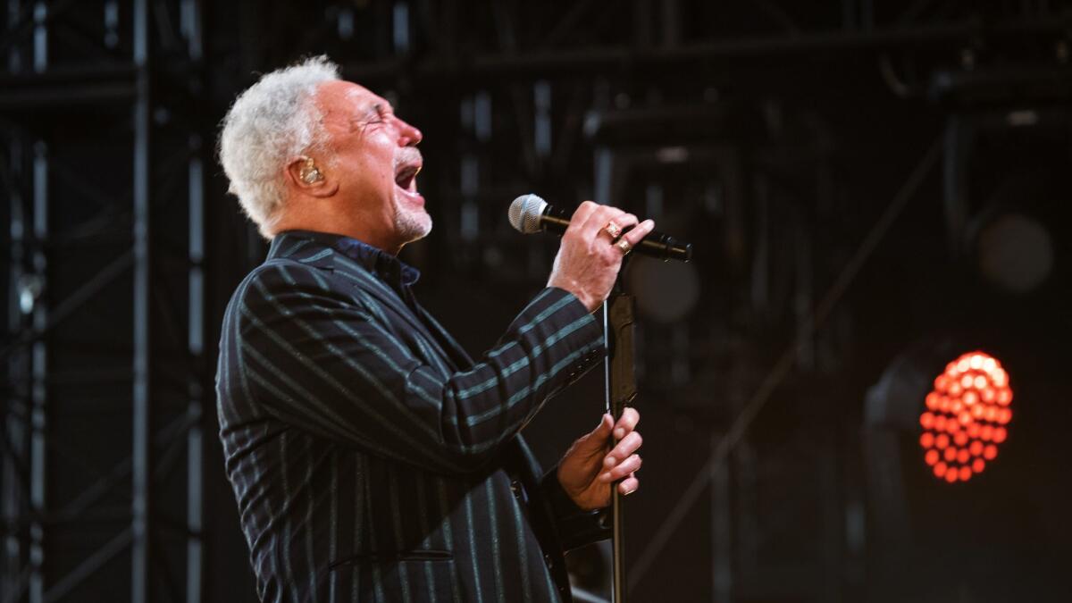 Tom Jones on the Palomino Stage on Sunday for closing day of the Stagecoach country music festival in Indio.