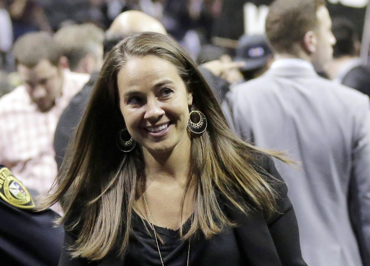 Becky Hammon walks off the court following Game 5 of the NBA playoff series between the San Antonio Spurs and the Dallas Mavericks in San Antonio on April 30.