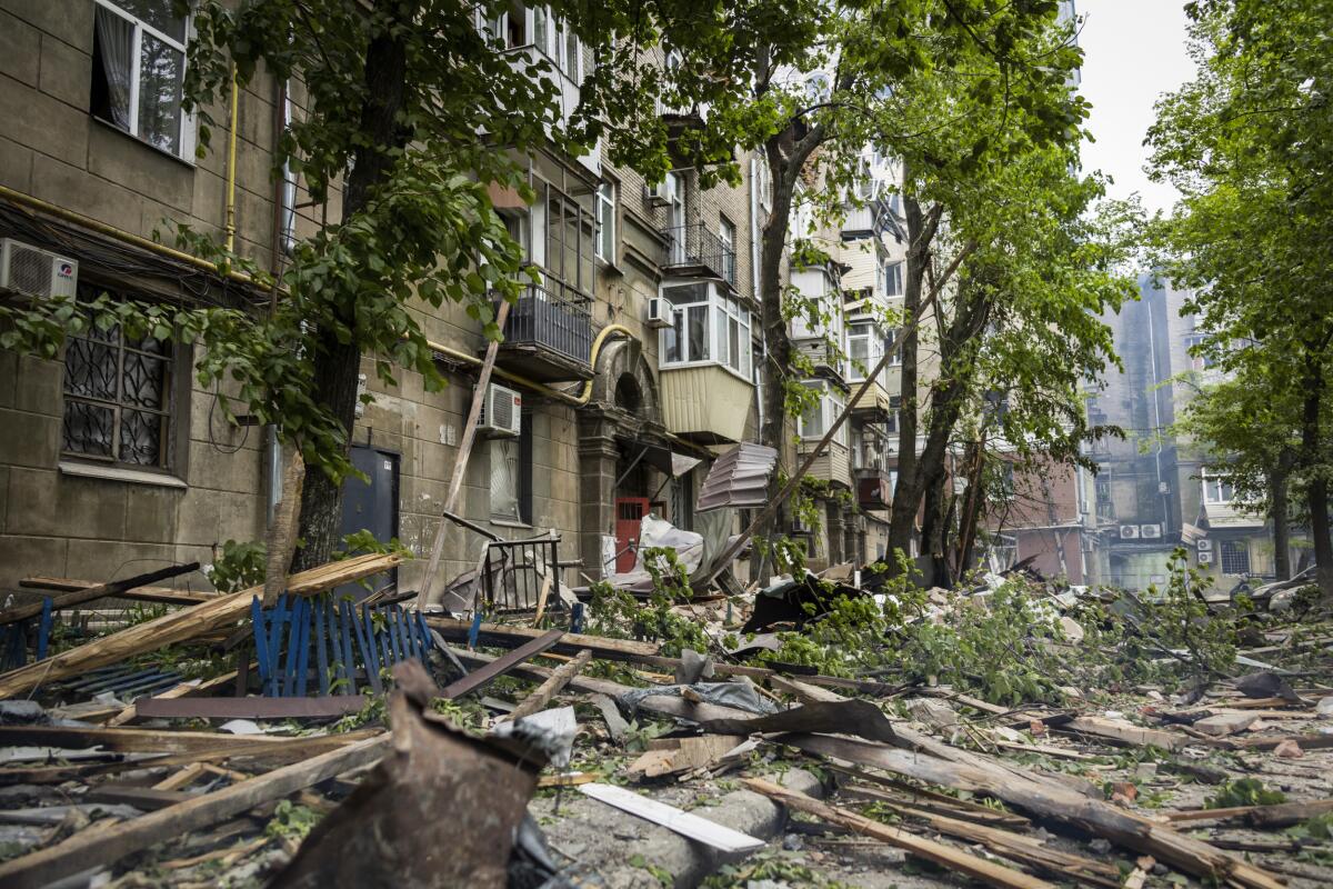 A view of the damage after Russia's attack on residential building in Dnipro, Ukraine.