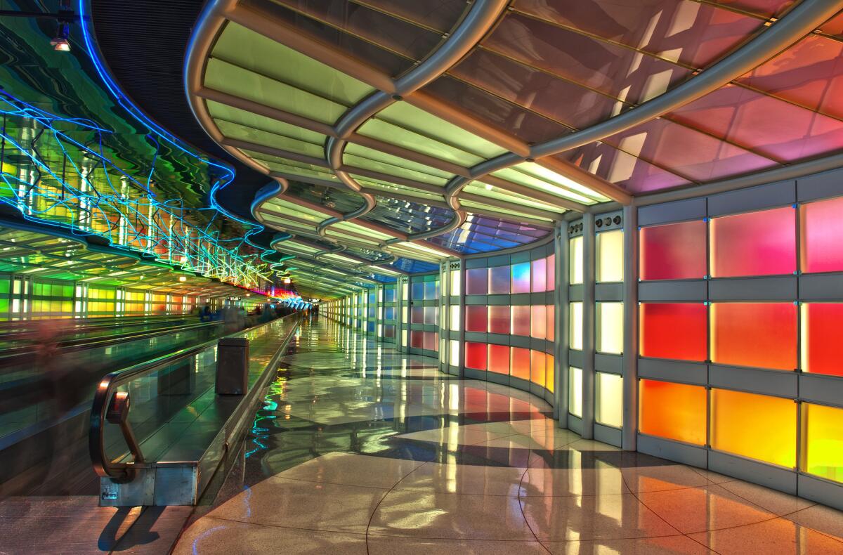 Chicago's O'Hare International Airport is about 45 minutes away from downtown by train.
