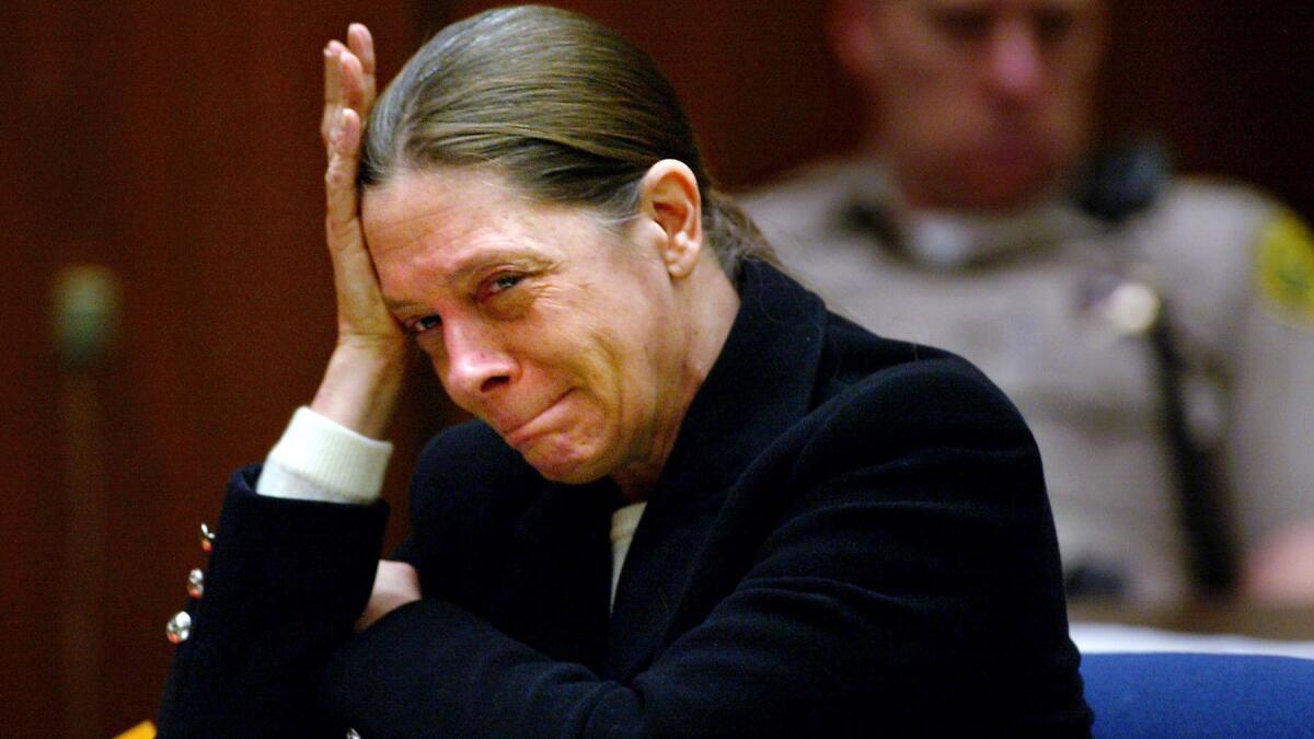 In this Feb. 19, 2002, photo, Marjorie Knoller weeps as her attorney describes the death of Diane Whipple. California commissioners on Thursday denied parole for the former San Francisco attorney serving a life sentence in the dog-mauling case.
