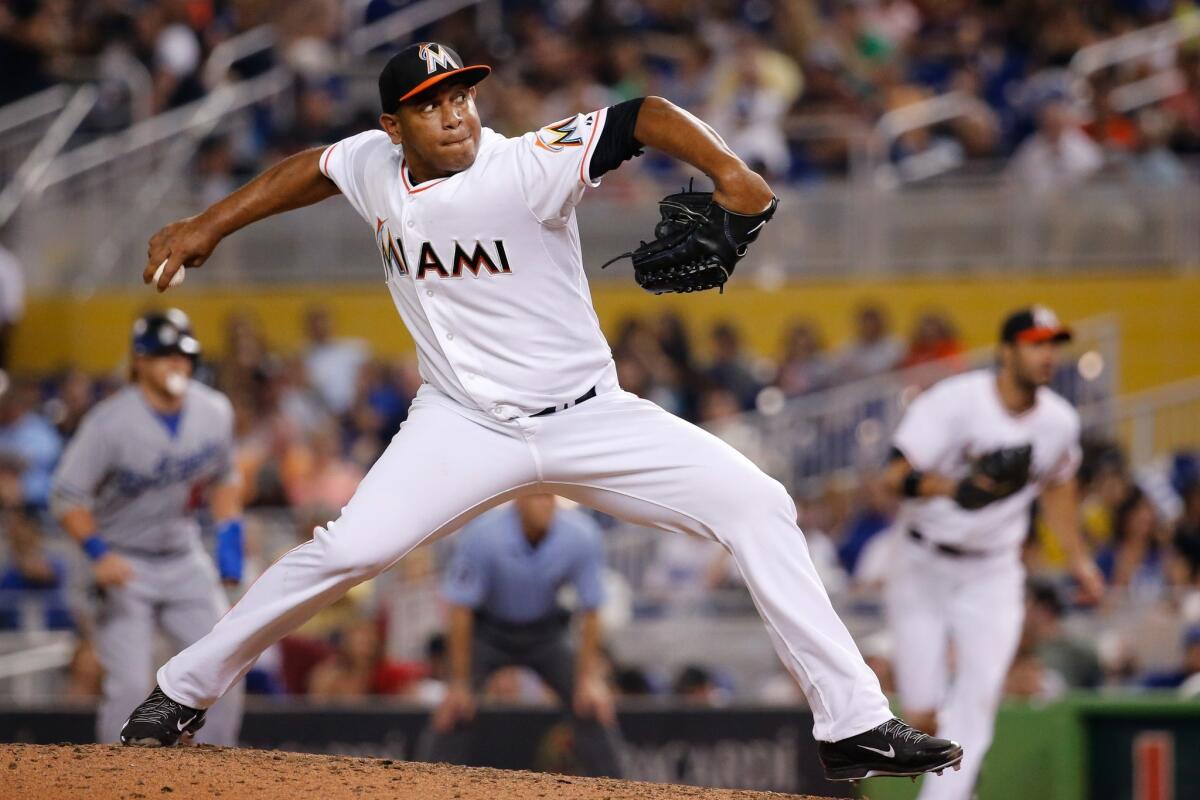 Onetime Dodger Carlos Marmol was released by the Miami Marlins on Monday.