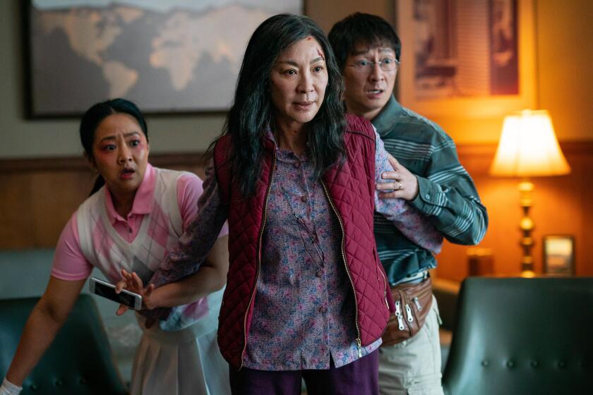 Stephanie Hsu, left, Michelle Yeoh and Ke Huy Quan in "Everything Everywhere All At Once."