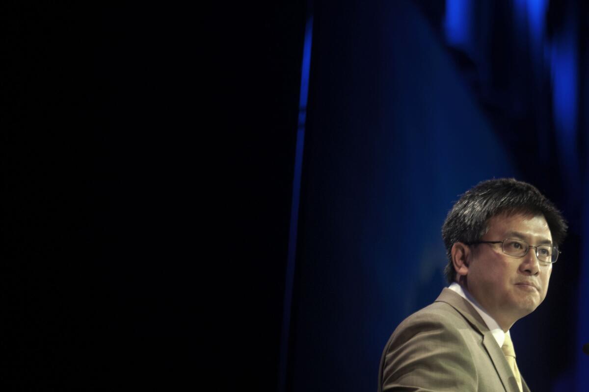 State Treasurer John Chiang speaking last March at the state Democratic Convention in Los Angeles.