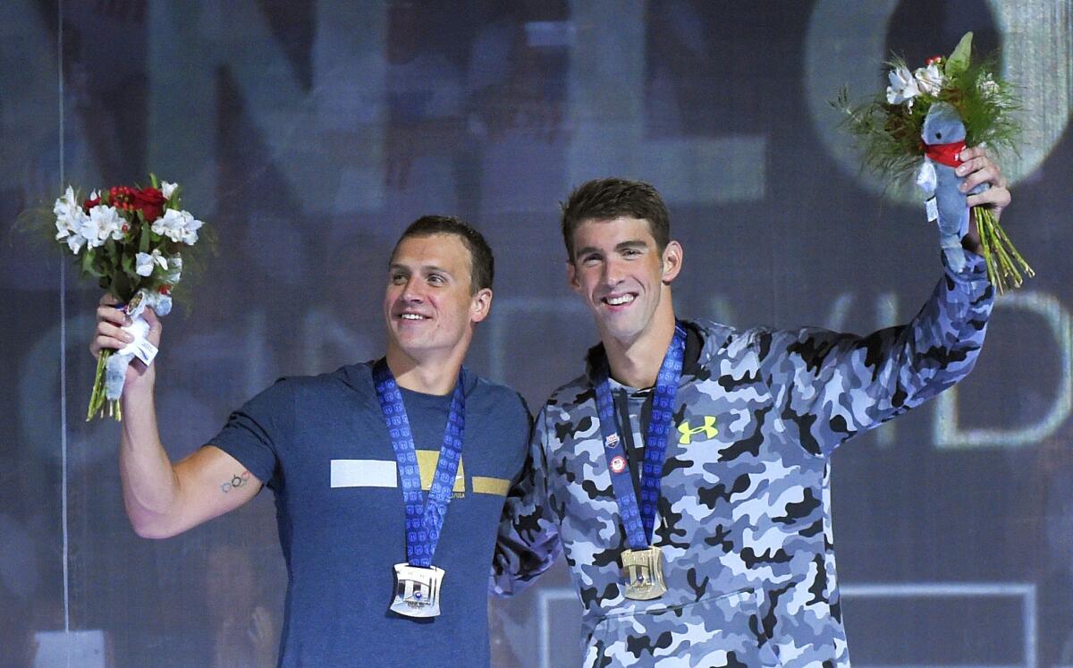 Ryan Lochte and Michael Phelps at the U.S. Olympic swim trials in Omaha in July.