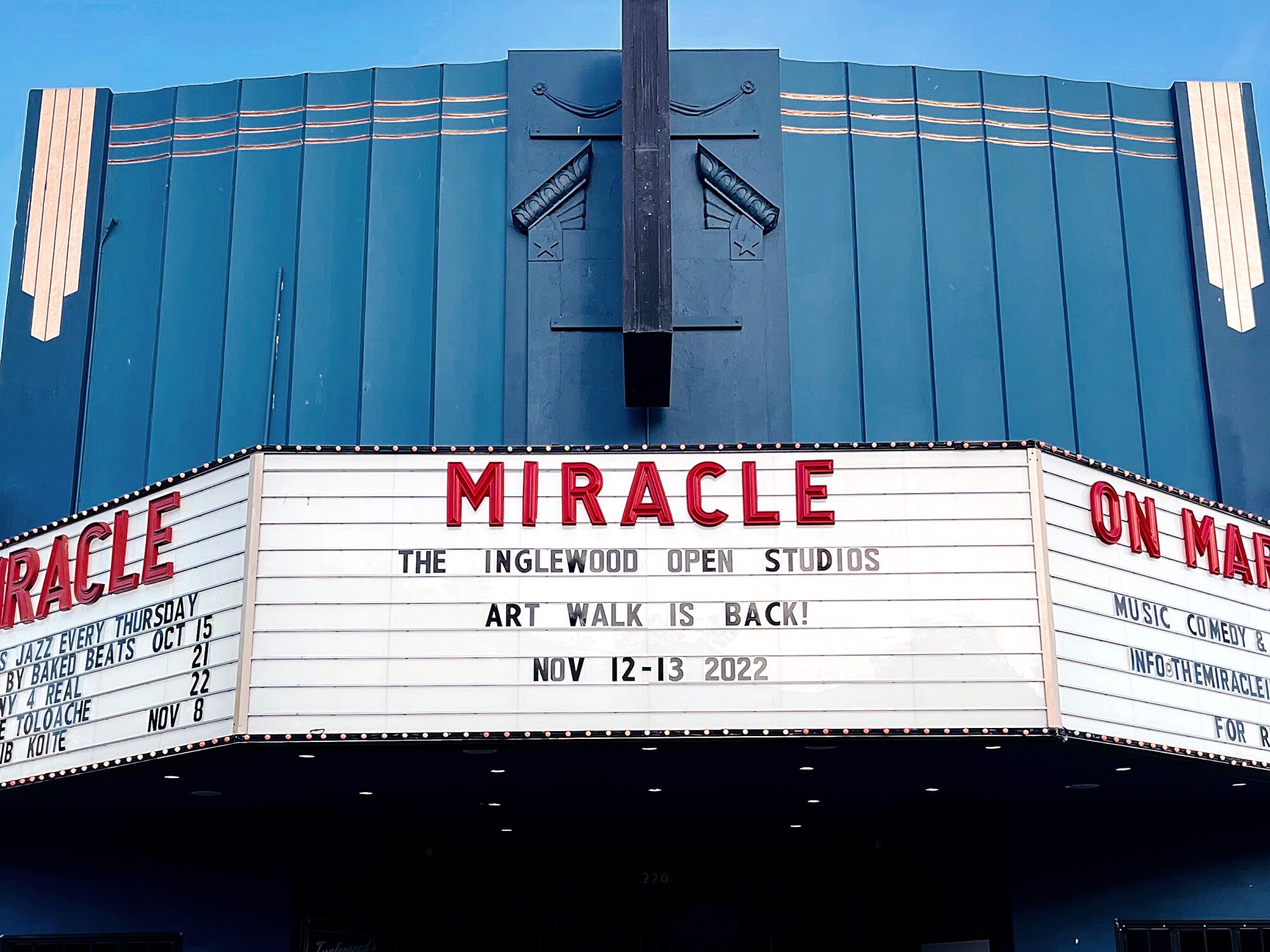 The marquee of Inglewood's Miracle Theater