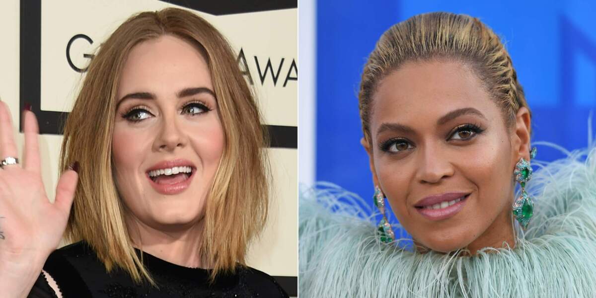 Adele, left, and Beyoncé are competing against each other for three of the major Grammy prizes — record, song and album of the year.