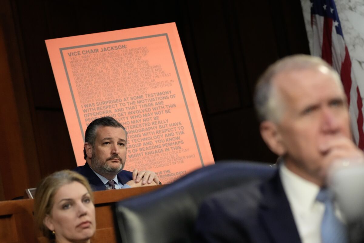 Sen. Ted Cruz questions Supreme Court nominee Judge Ketanji Brown Jackson during her confirmation hearing on Tuesday