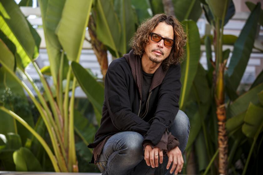 BEVERLY HILLS - CA - JULY 31, 2015 - Chris Cornell photographed at the Beverly Hilton Hotel, July 31, 2015. Cornell remains part of the ongoing reunion with Soundgarden, the platinum-selling grunge-era band, but his sometimes surprising solo career rolls on. His new album, "Higher Truth," showcases the singer's sparing rock vocals in brooding, sometimes understated settings. The album is heavier with ballads and lush arrangements than Soundgarden is generally known for. Produced by Brendan O''Brien, the solo album is his first since 2011'â€™s "Songbook" and the his controversial 2009 collaboration with Timbaland, "Scream." (Ricardo DeAratanha/Los Angeles Times)