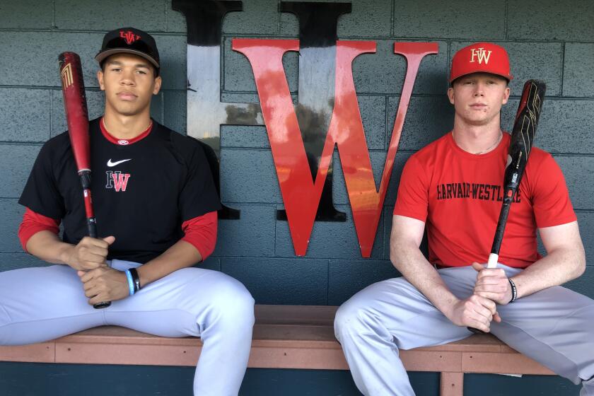 Harvard-Westlake's impressive one-two hitting duo of Drew Bowser (left) and Pete Crow-Armstrong could remind people of the time when Chatsworth was relying on Mike Moustakas and Matt Dominguez.