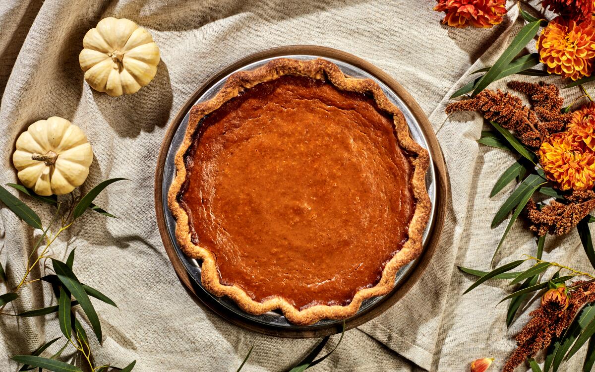 Cinnamon, nutmeg and ginger spice canned pumpkin in this classic Thanksgiving pie.
