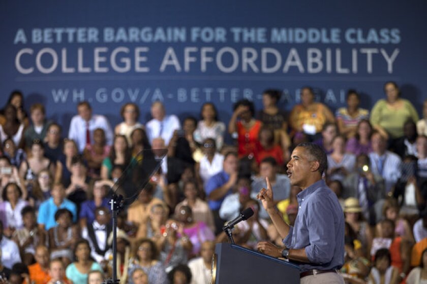 President Obama speaks at Henninger High School in Syracuse, N.Y., on the first day of a two-day bus tour where he is speaking about college financial aid.