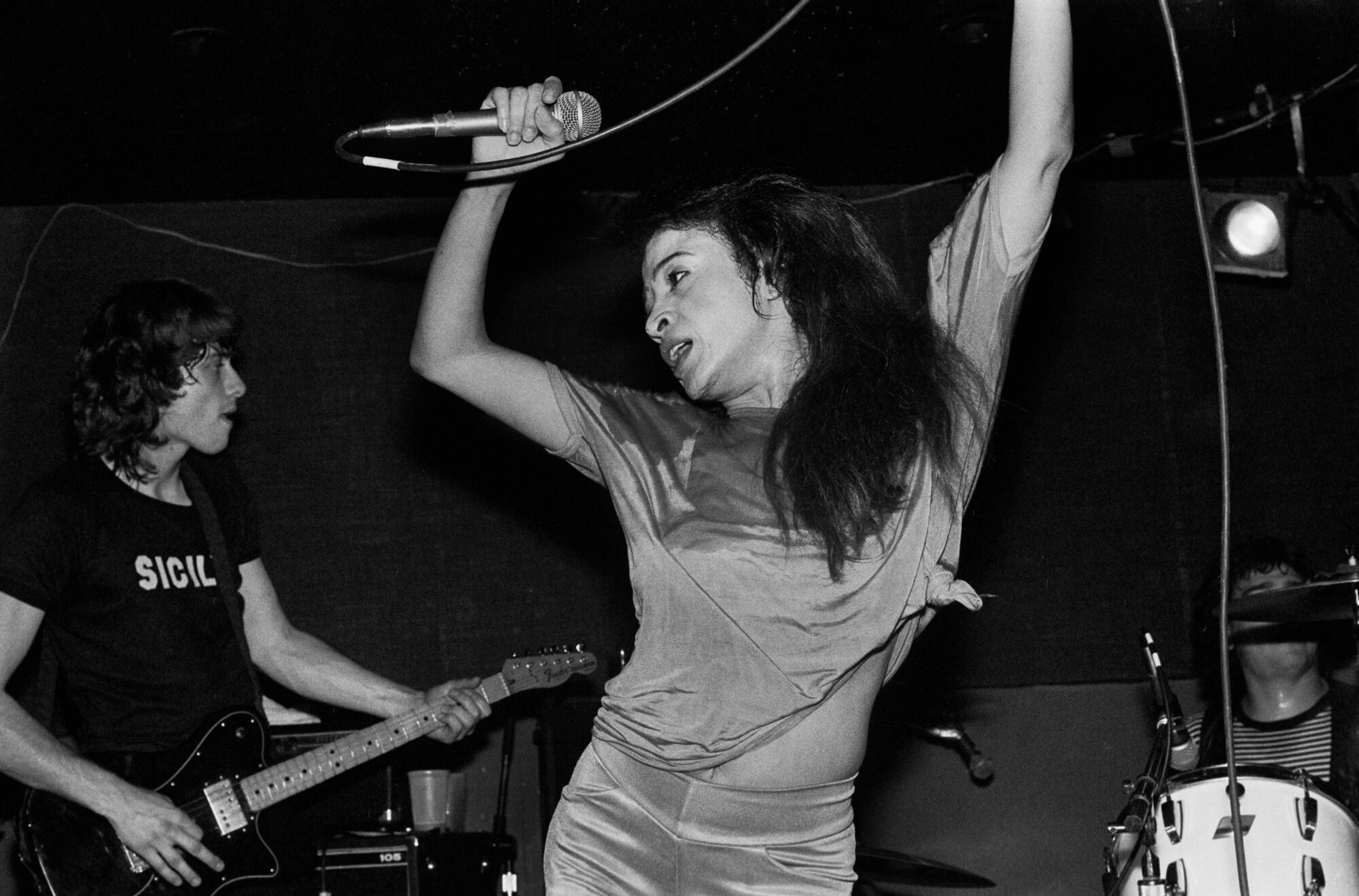American rock singer Ronnie Spector performs onstage at Tuts nightclub in Chicago in 1981.