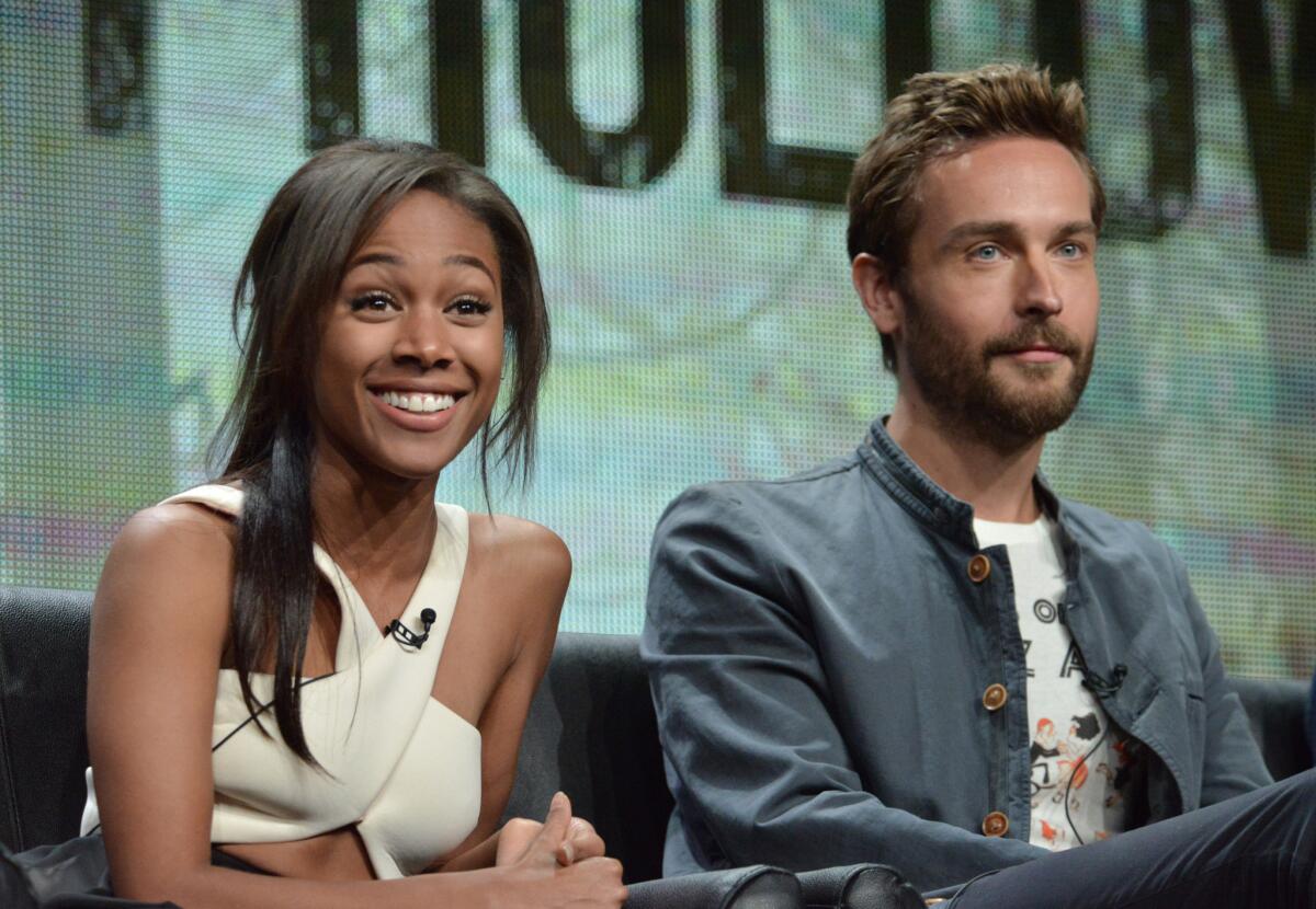Nicole Beharie and Tom Mison during the "Sleepy Hollow" panel at the the Fox 2014 Summer TCA.