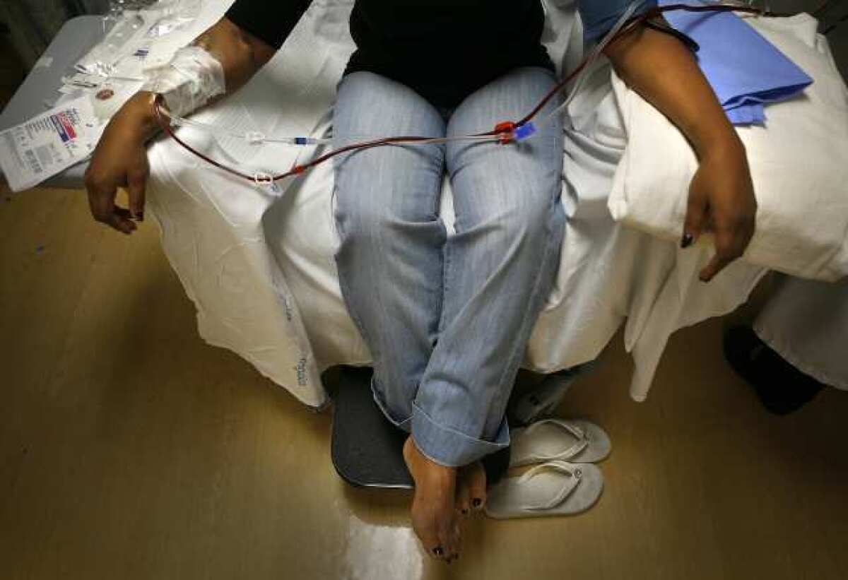A patient receives kidney dialysis. 