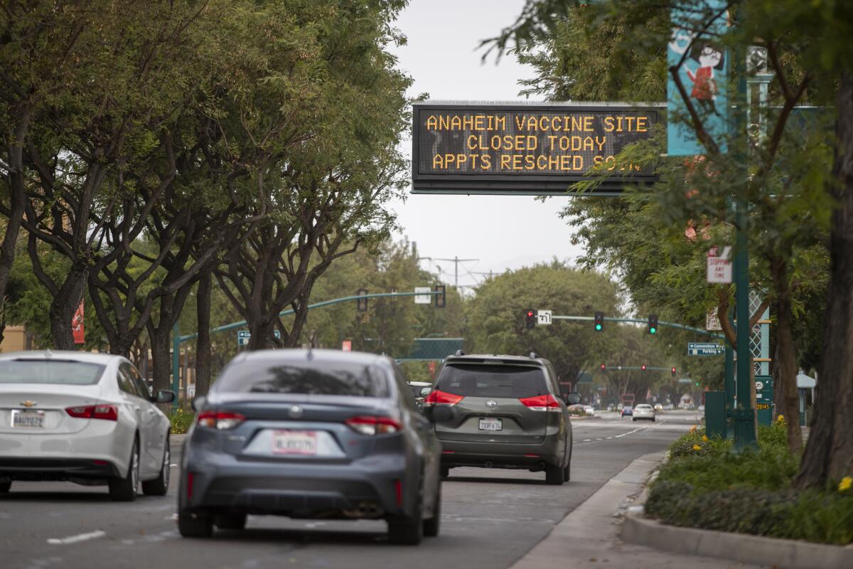 COVID-`19 vaccination site at Disneyland is closed due to high winds Tuesday.